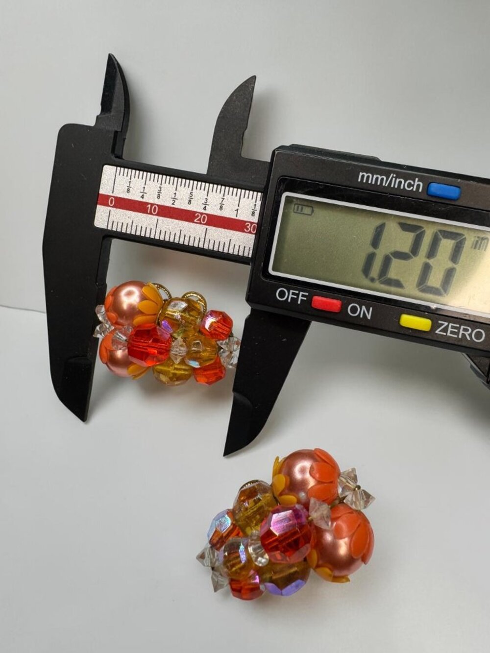 Necklace Earrings Set Orange Faux Pearl Crystal Cluster Beaded Vintage 1960s - Picture 8 of 9